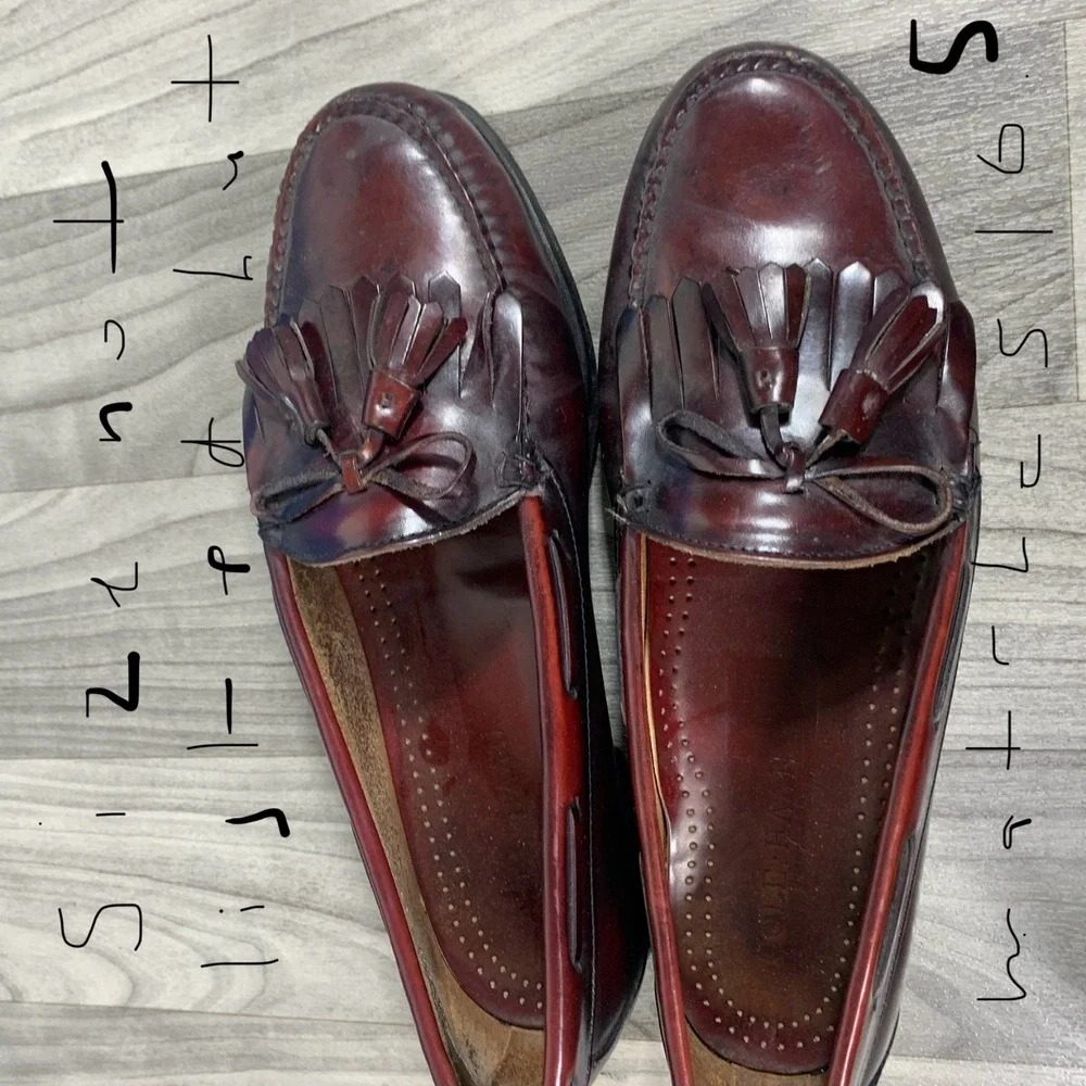 BRAGANO COLE HAAN MEN 10.5 MAROON SLIP-ON TASSLE CASUAL LOAFER DRESS SHOE HEELED